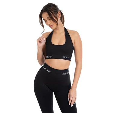 SMILODOX Sport BH Damen Azura - Seamless Rückenfrei Crop Top - Neckholder Sport Bra mit Starken Halt und Kompressionsgefühl Yoga Tank Top für Fitness Gym & Alltag, im Sale
